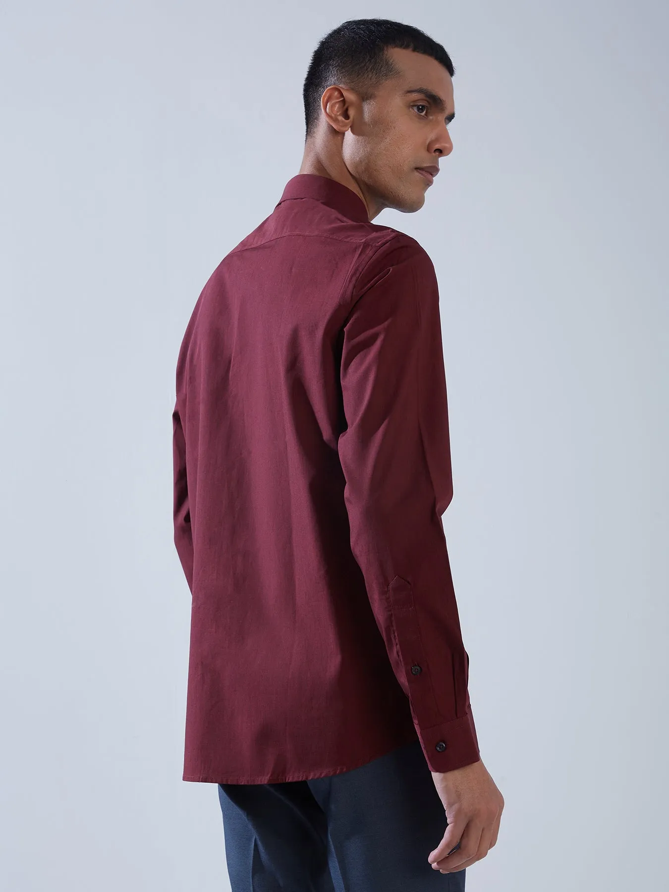 100% Cotton Maroon SLIM FIT Full Sleeve Formal Mens Plain Shirt