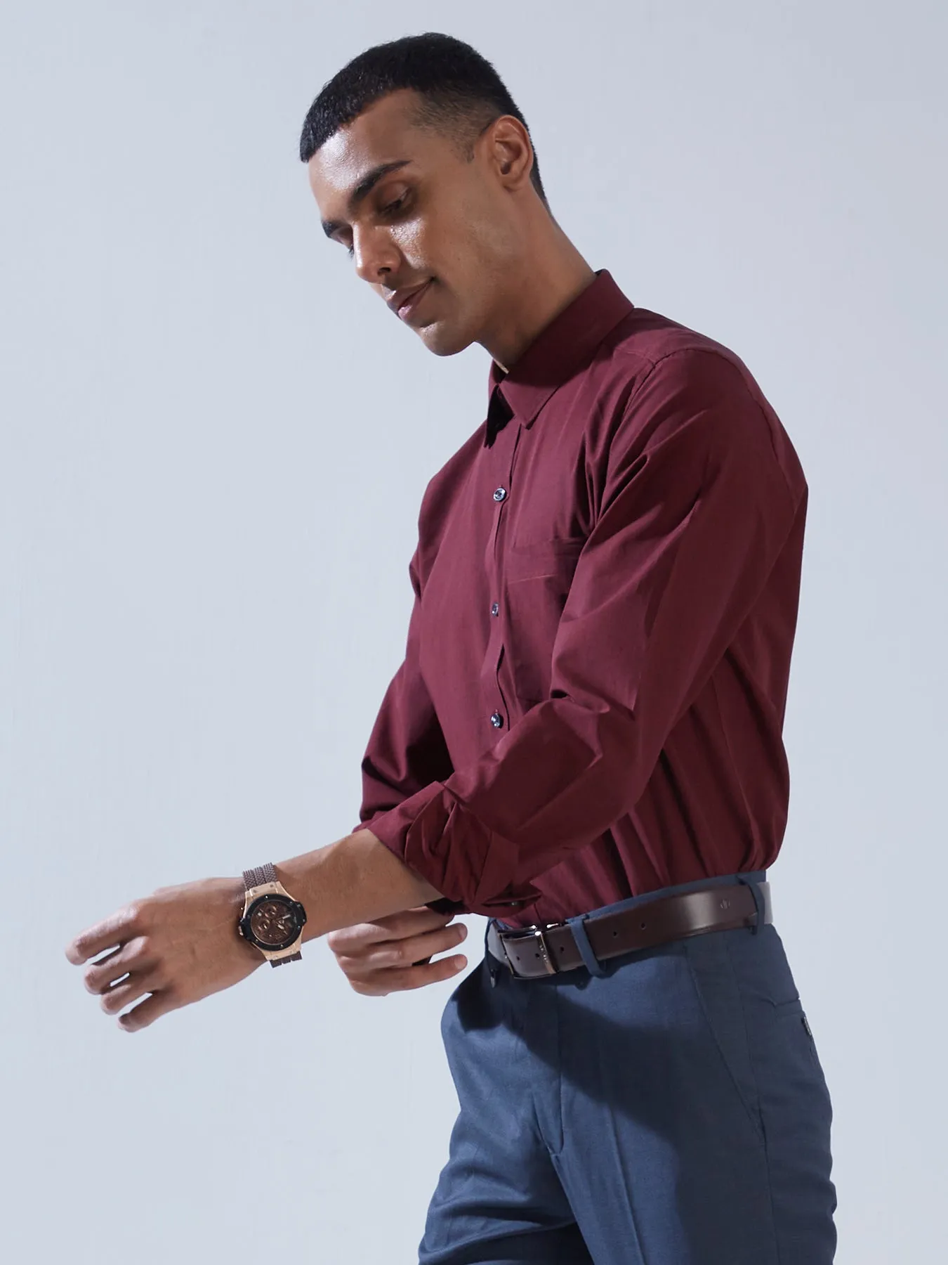 100% Cotton Maroon SLIM FIT Full Sleeve Formal Mens Plain Shirt