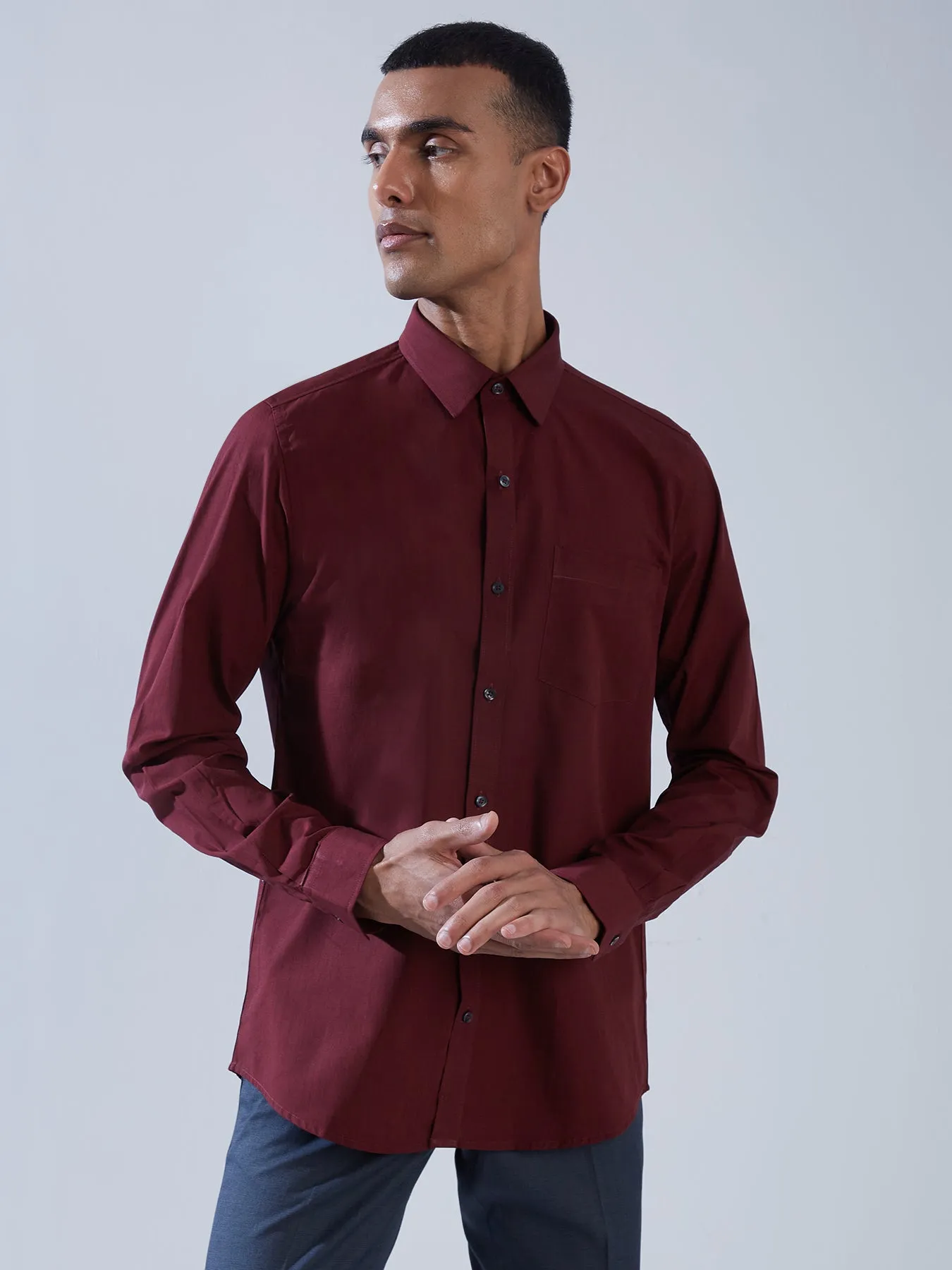 100% Cotton Maroon SLIM FIT Full Sleeve Formal Mens Plain Shirt