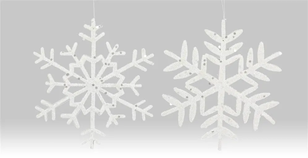 10" Glitter Snowflake Ornaments, Set of 2