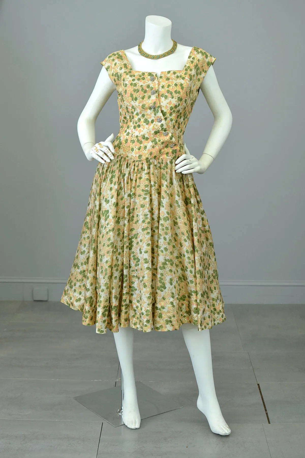 1950s Retro Print Drop Waist Party Dress