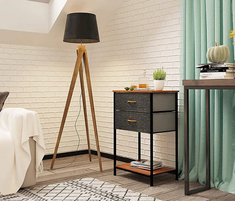 2 Drawers Steel Frame Fabric Bedside Table