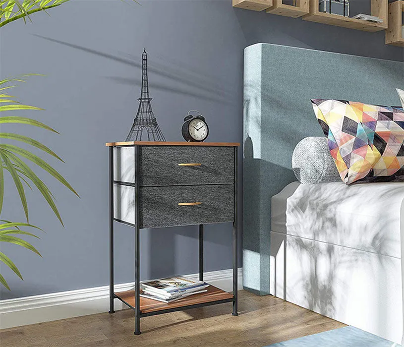 2 Drawers Steel Frame Fabric Bedside Table