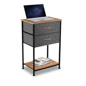 2 Drawers Steel Frame Fabric Bedside Table