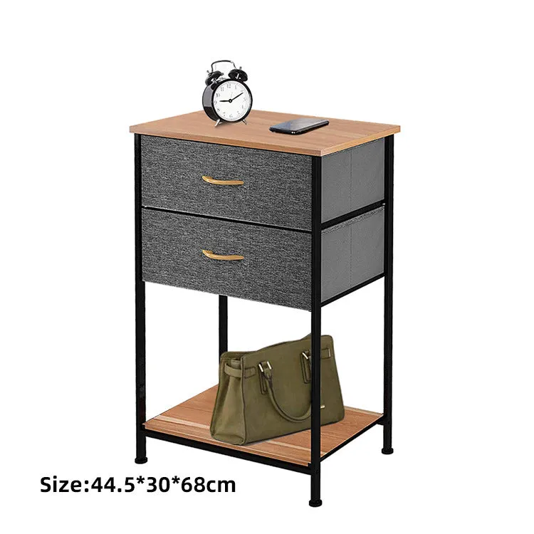 2 Drawers Steel Frame Fabric Bedside Table