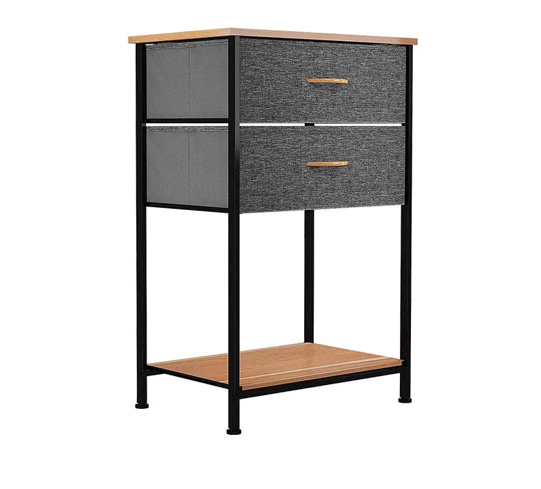 2 Drawers Steel Frame Fabric Bedside Table