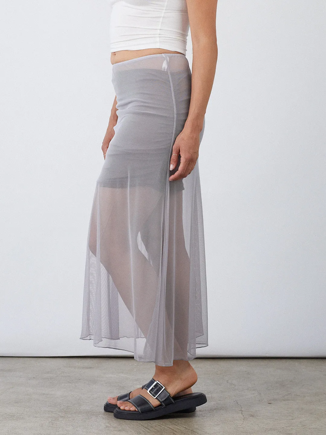 2-Way Mesh Midi Skirt - Mirage Grey