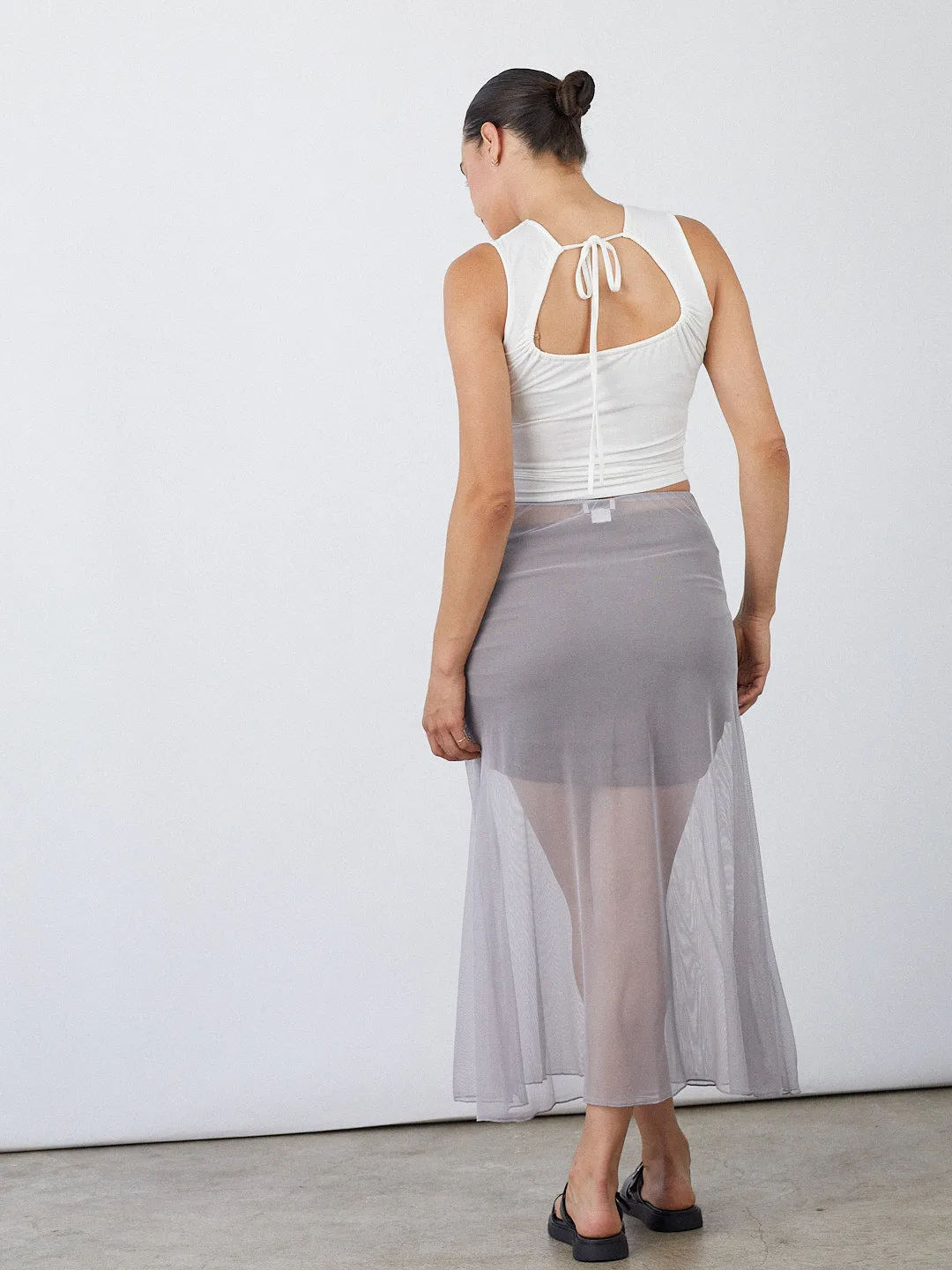 2-Way Mesh Midi Skirt - Mirage Grey