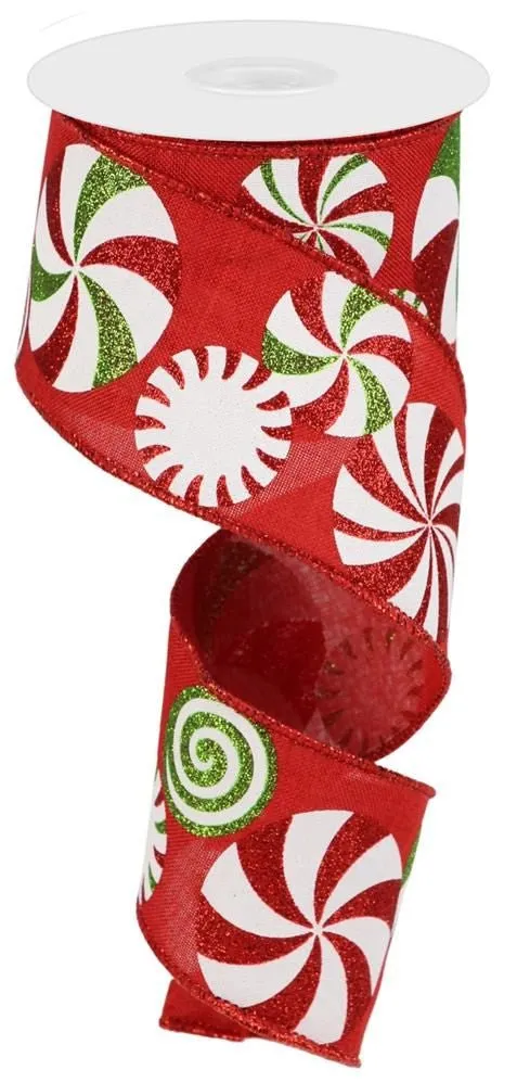 2.5" Bold Peppermint Ribbon: Red/Wht/Lime - 10yds