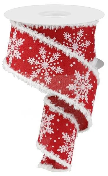 2.5" Glitter Snowflake/Snowdrift Ribbon: Red - 10yds