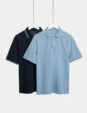 2pk Pure Cotton Tipped Polo Shirts