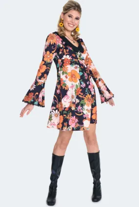 60s Floral Flared Sleeve Babydoll Dress-FINAL SALE