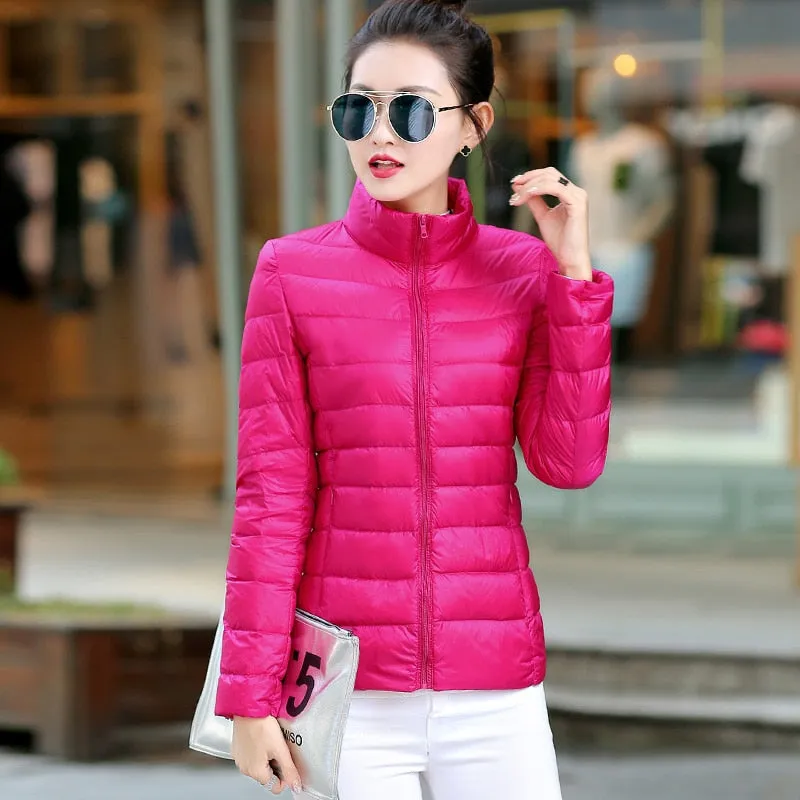 7XL Women 90% White Duck Down Jackets Women&#39;s Ultra Light Thin Duck Down Coat Autumn Winter Warm Stand Collar Hiking Abrigos Hot