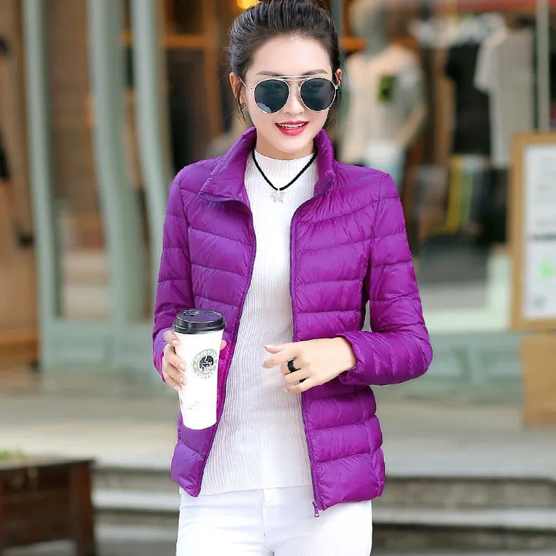 7XL Women 90% White Duck Down Jackets Women&#39;s Ultra Light Thin Duck Down Coat Autumn Winter Warm Stand Collar Hiking Abrigos Hot