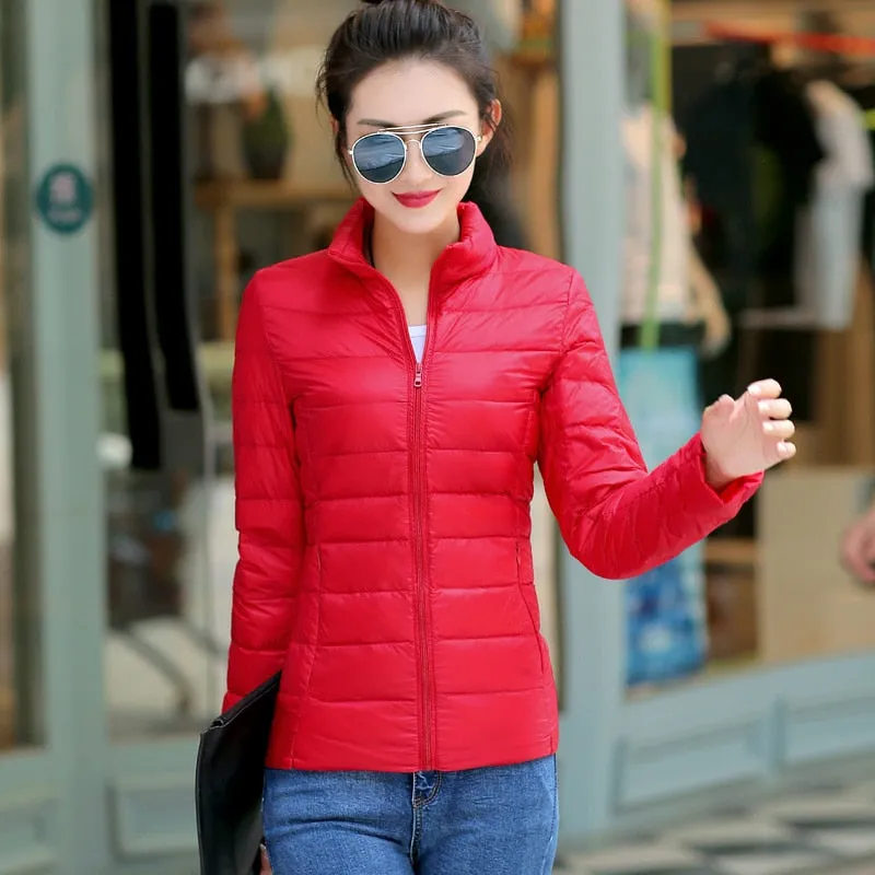 7XL Women 90% White Duck Down Jackets Women&#39;s Ultra Light Thin Duck Down Coat Autumn Winter Warm Stand Collar Hiking Abrigos Hot