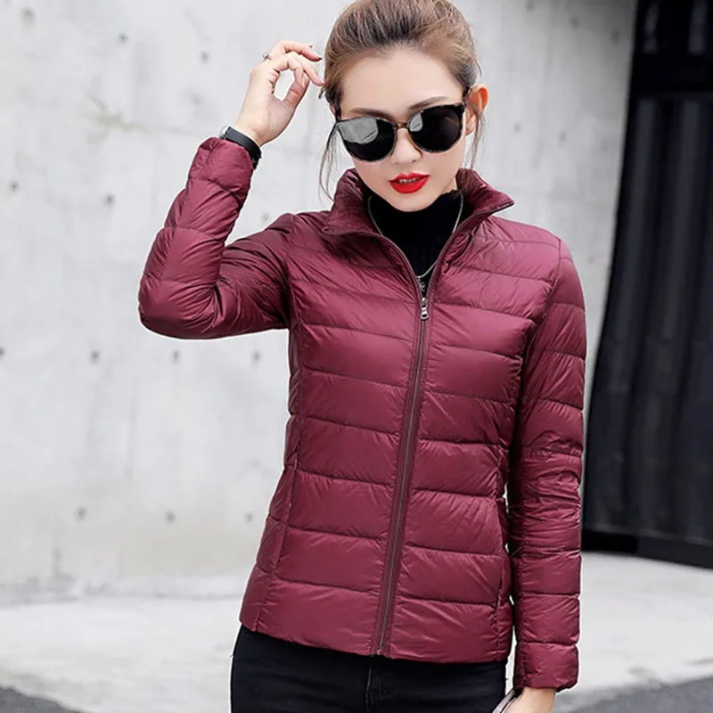 7XL Women 90% White Duck Down Jackets Women&#39;s Ultra Light Thin Duck Down Coat Autumn Winter Warm Stand Collar Hiking Abrigos Hot