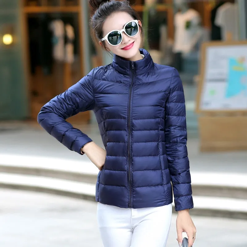 7XL Women 90% White Duck Down Jackets Women&#39;s Ultra Light Thin Duck Down Coat Autumn Winter Warm Stand Collar Hiking Abrigos Hot