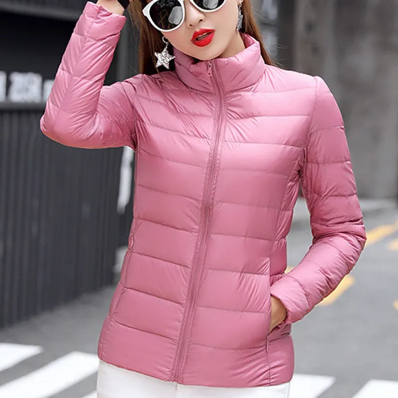 7XL Women 90% White Duck Down Jackets Women&#39;s Ultra Light Thin Duck Down Coat Autumn Winter Warm Stand Collar Hiking Abrigos Hot