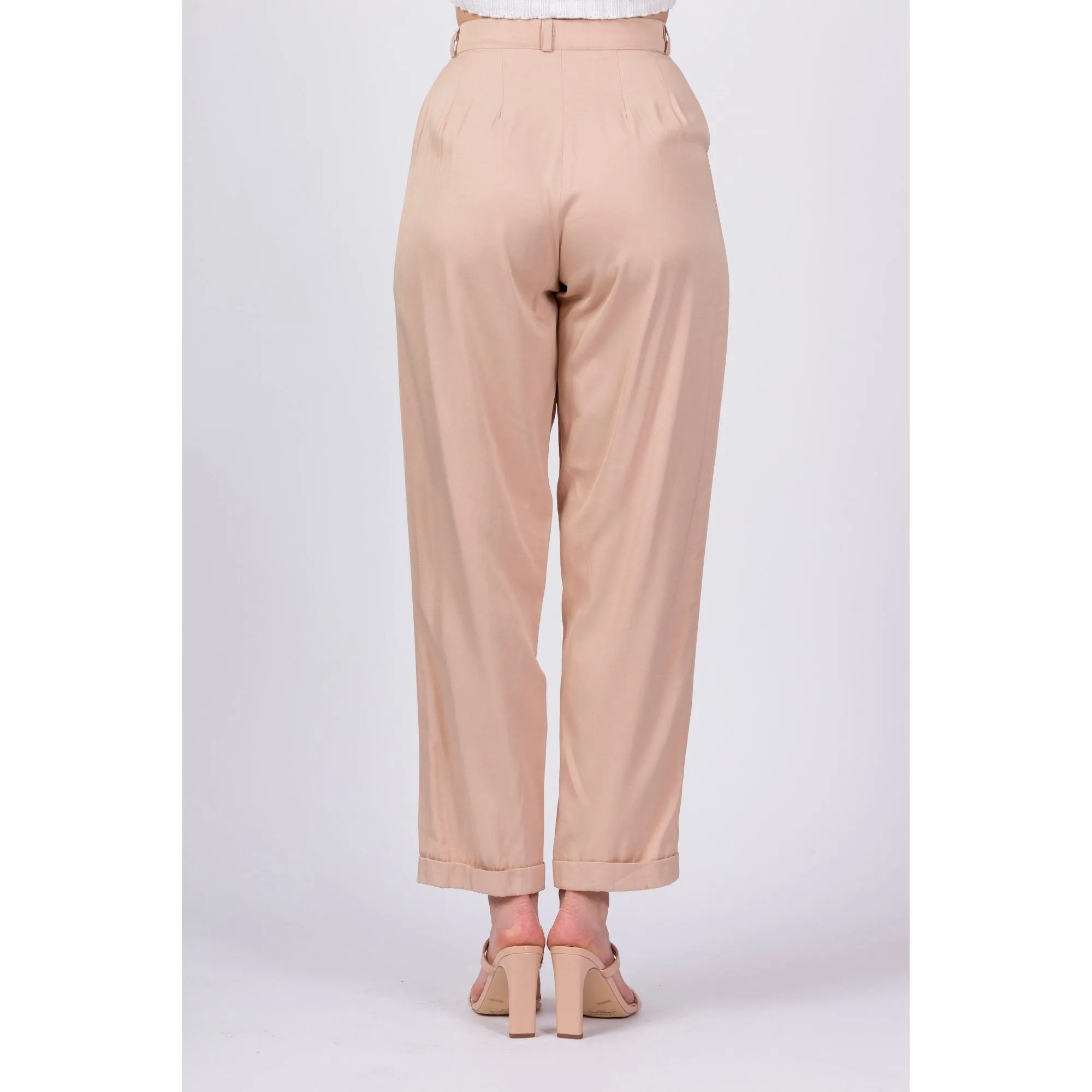 80s Tan High Waist Trousers - Small, 25.75"