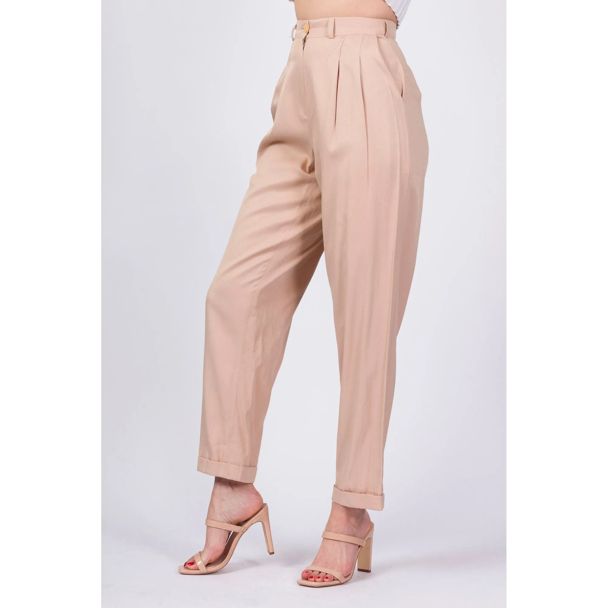 80s Tan High Waist Trousers - Small, 25.75"