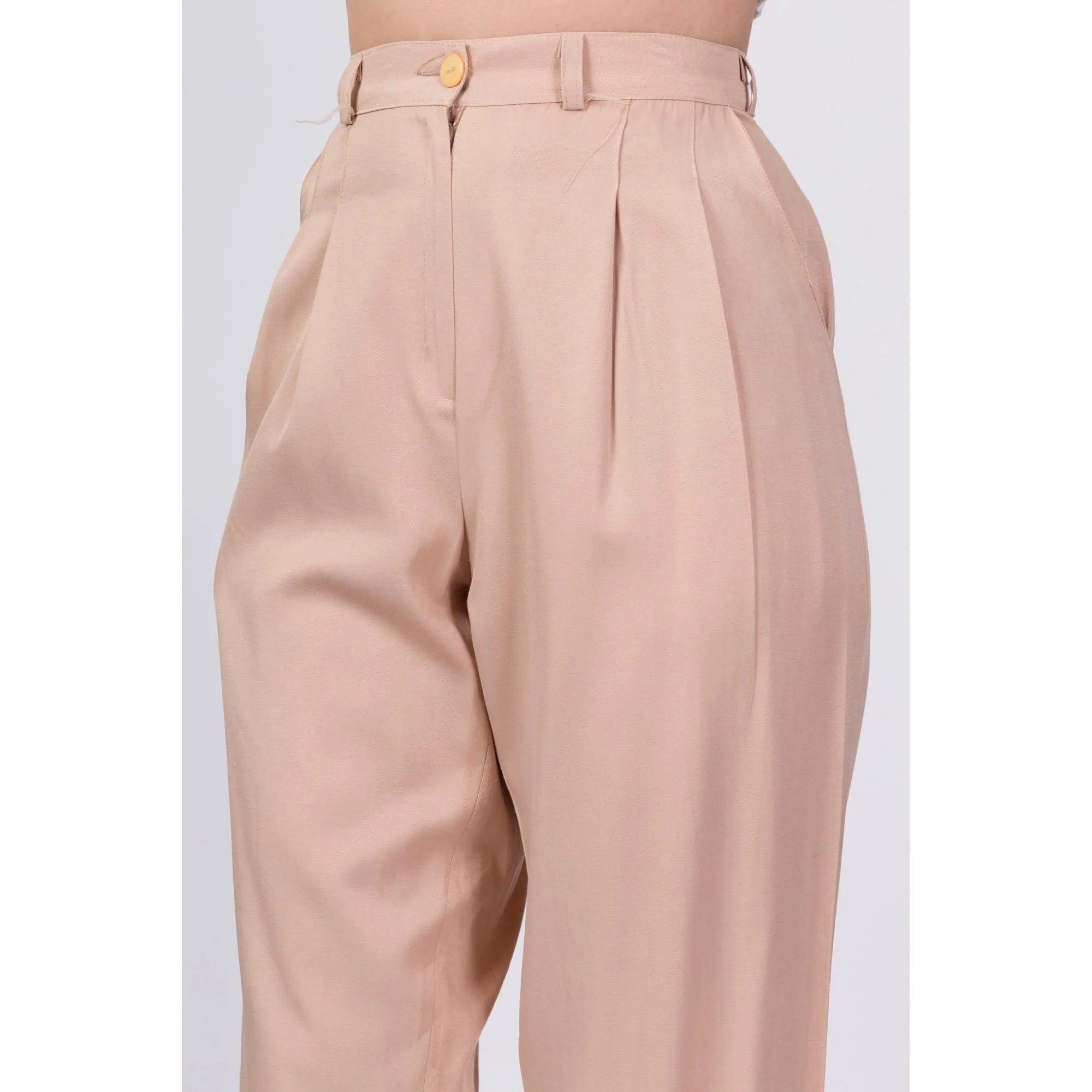 80s Tan High Waist Trousers - Small, 25.75"