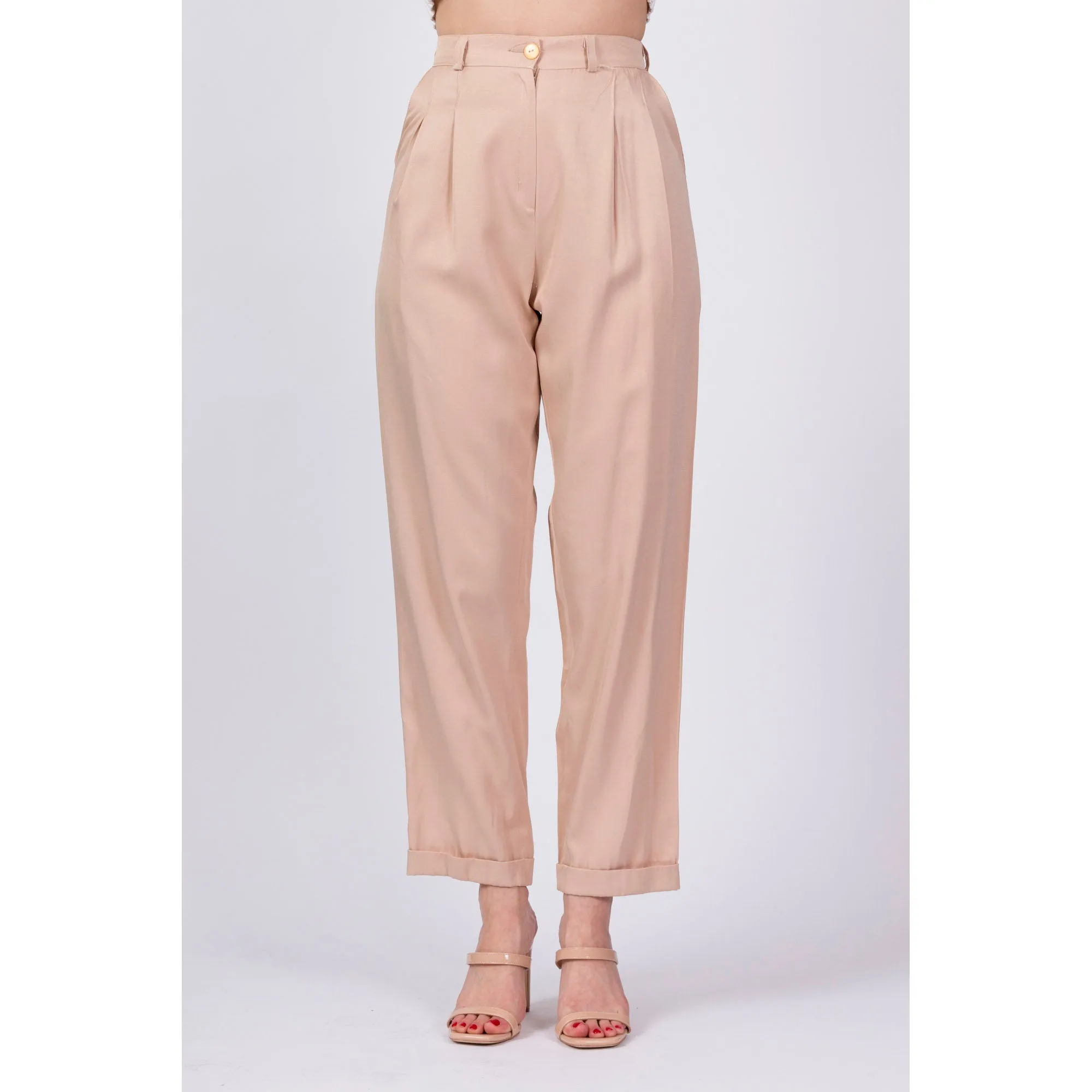 80s Tan High Waist Trousers - Small, 25.75"