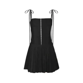 A Line Pleated Lace Up Spaguetti Strap Corset Dress