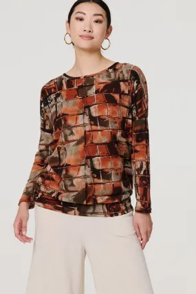 Abstract Long Sleeve Scoop Neck Top