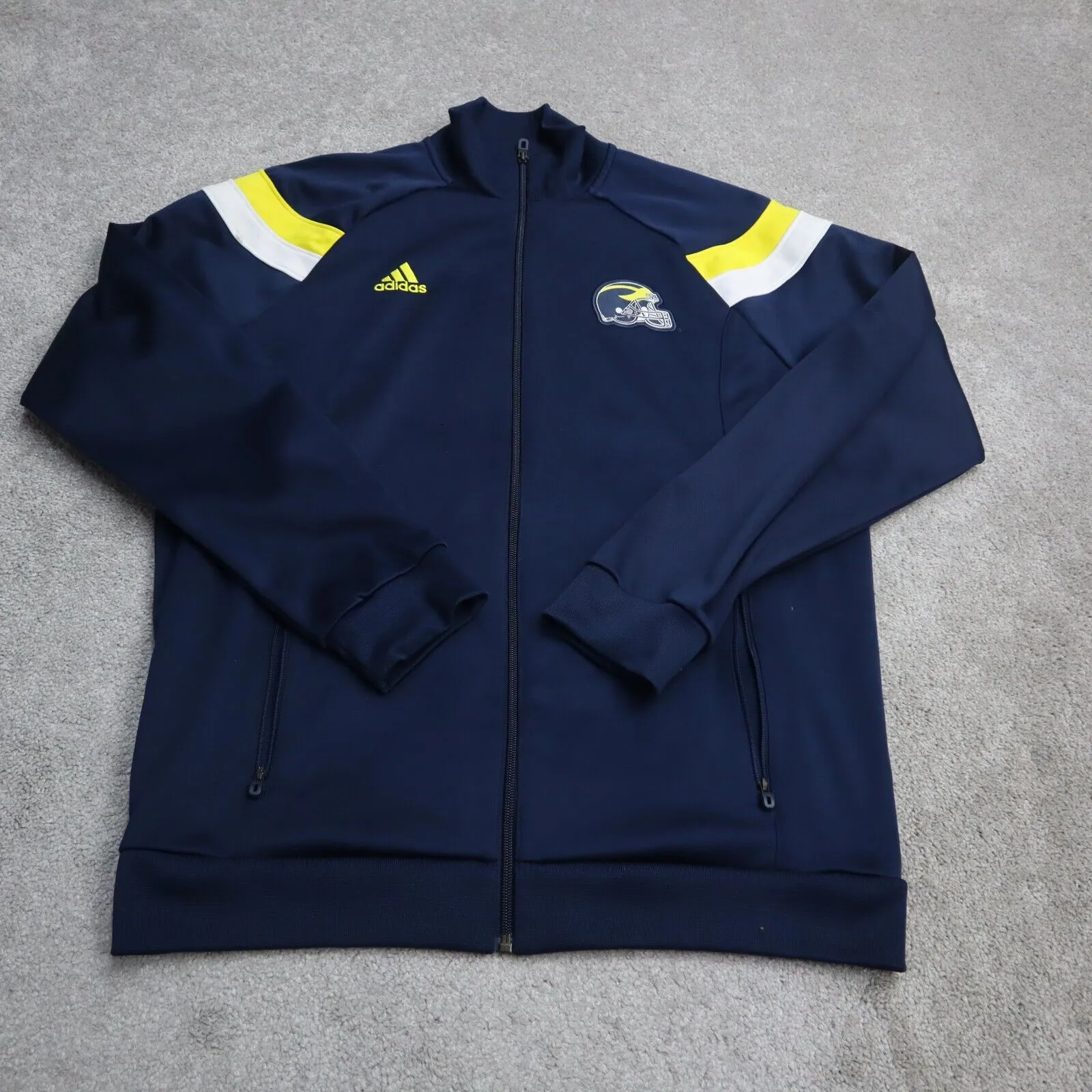 Adidas Mens Michigan Wolverines NCAA Track Jacket Blue Gold on Field Size Large