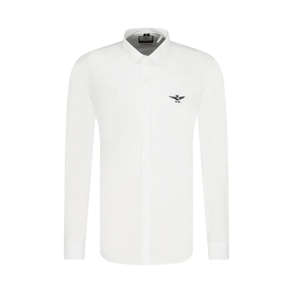 Aeronautica Militare Slim Fit White Cotton Shirt with Eagle Logo