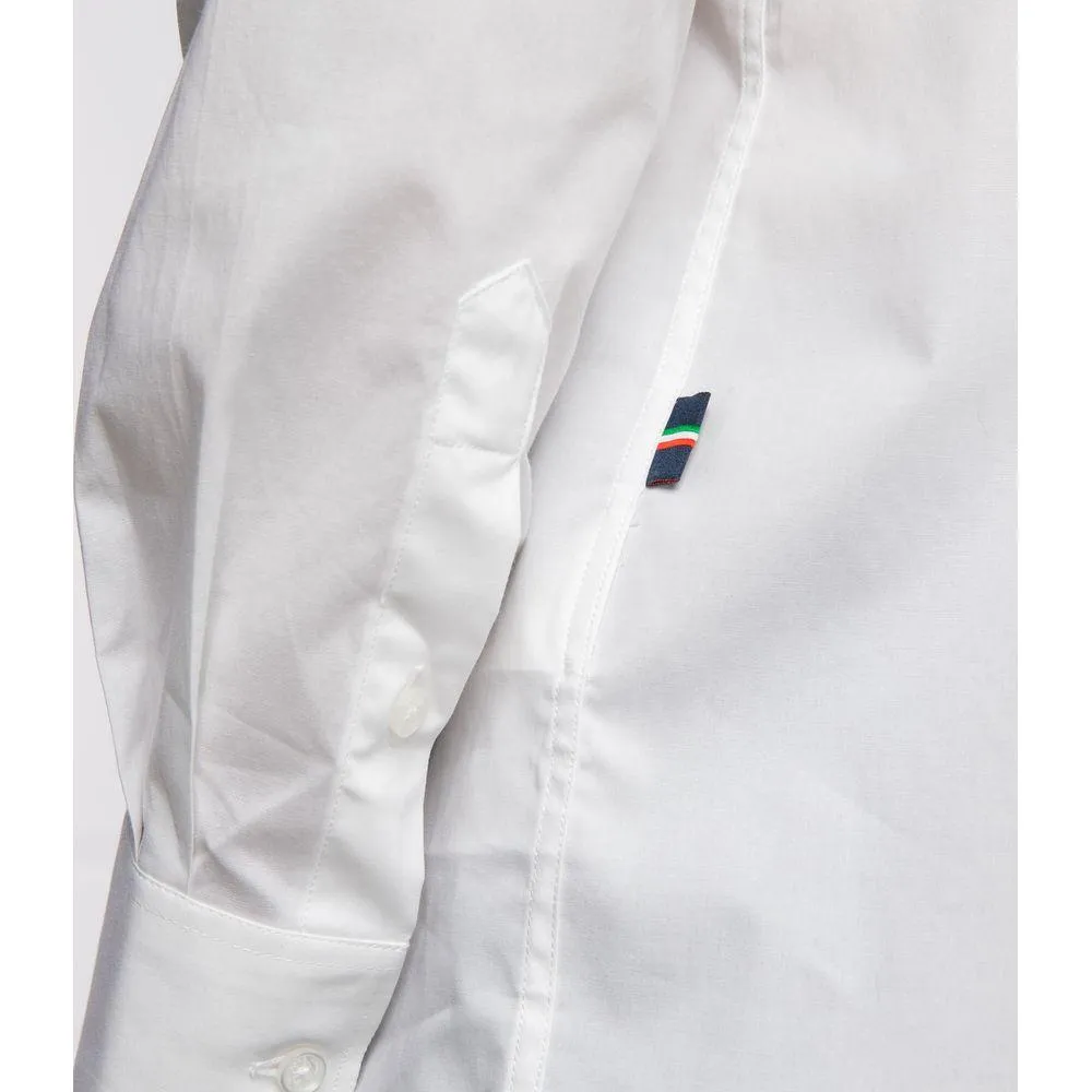 Aeronautica Militare Slim Fit White Cotton Shirt with Eagle Logo