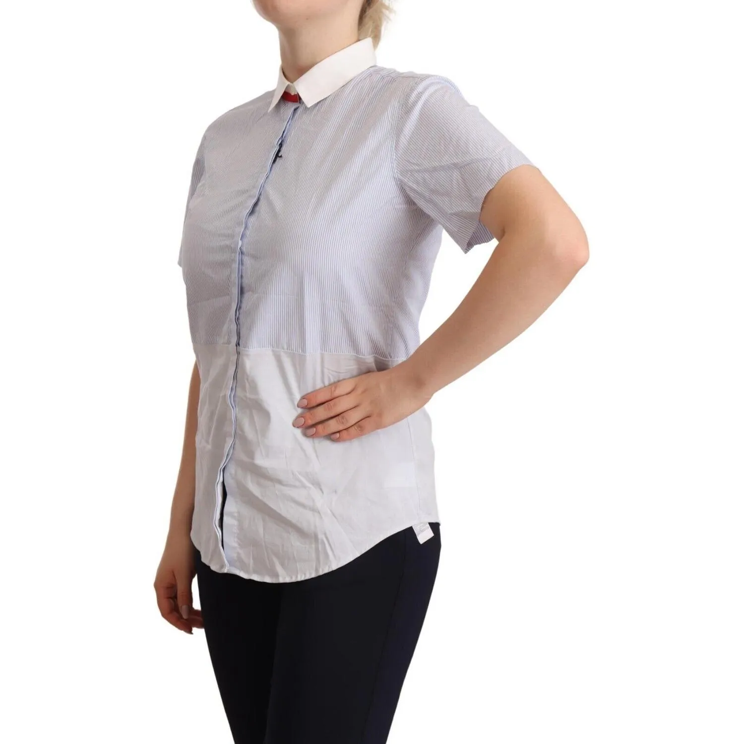 AGLINI Chic Light Blue Polished Cotton Polo Top