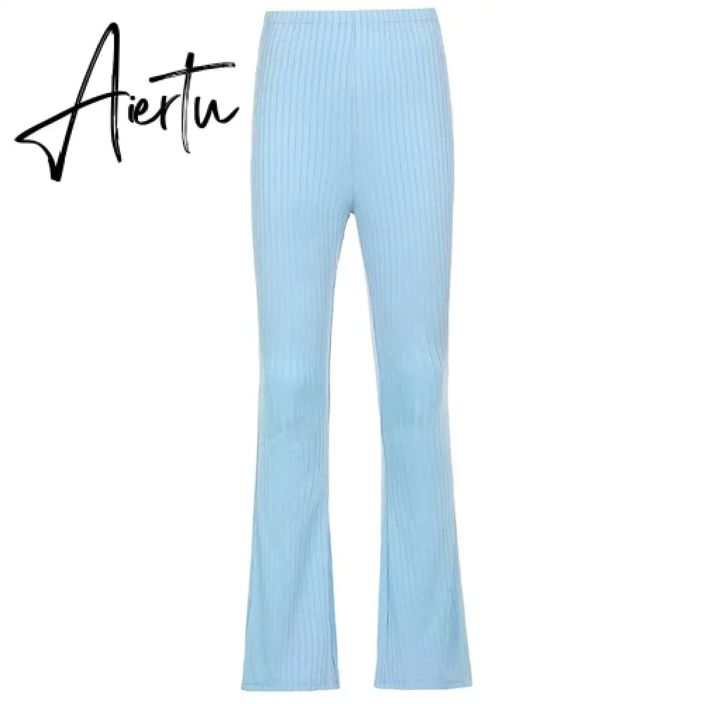 Aiertu Women Sexy Close-fitting Flared Pants, Solid Color High Waist Trousers