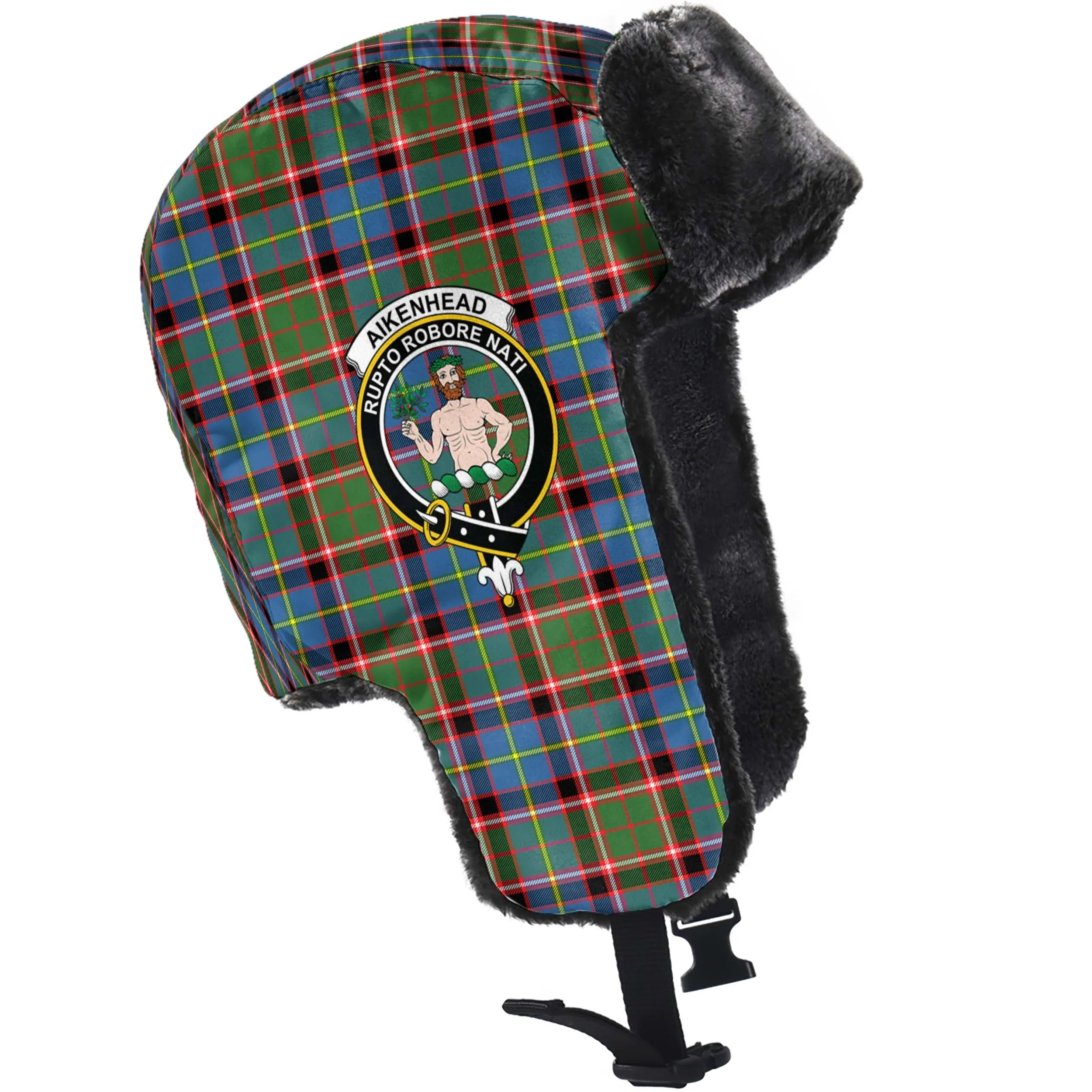 Aikenhead Tartan Winter Trapper Hat with Family Crest