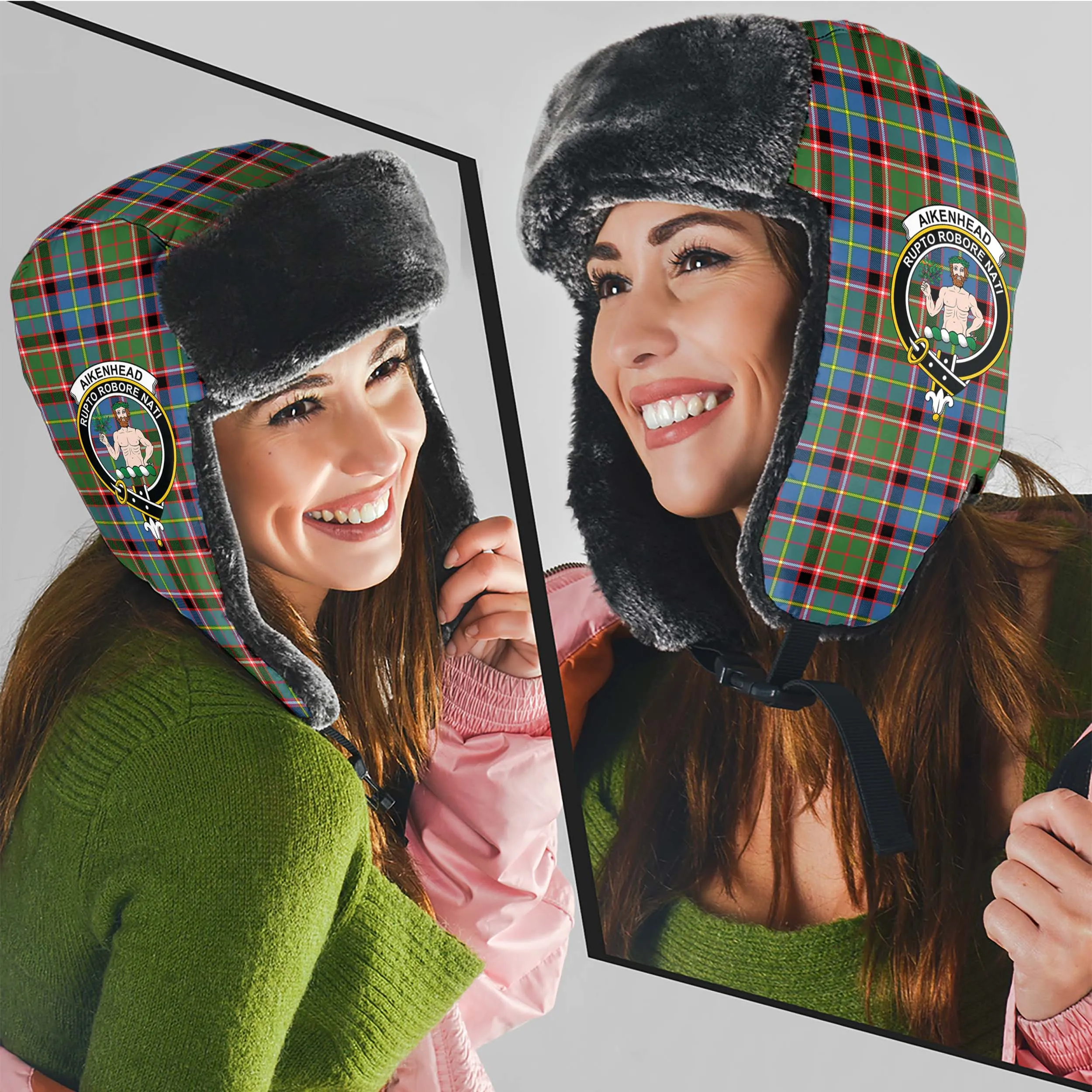 Aikenhead Tartan Winter Trapper Hat with Family Crest