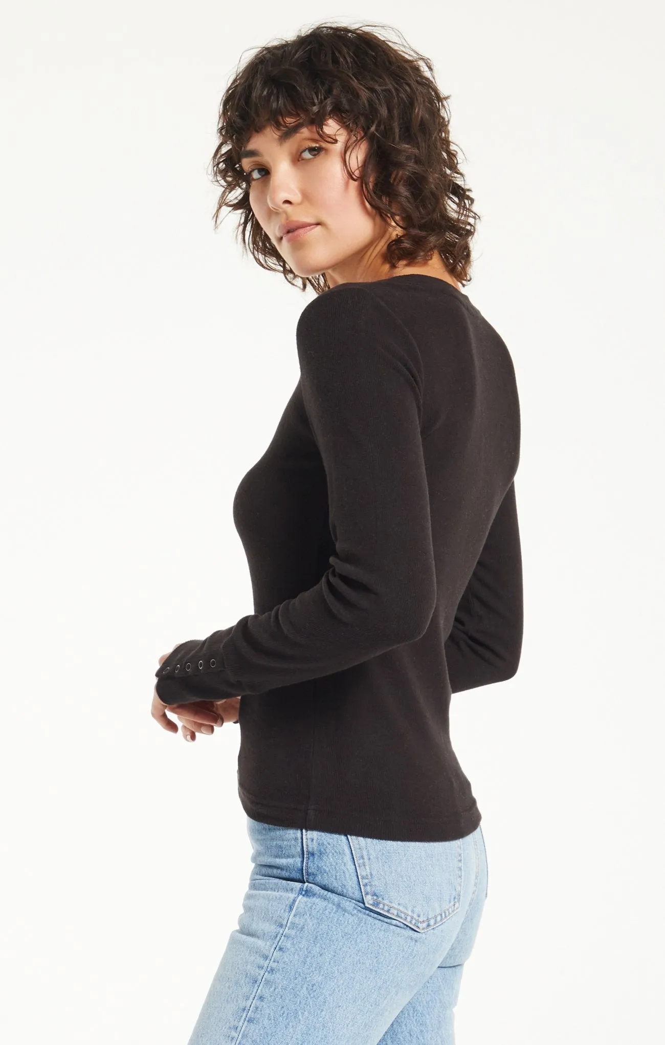 Alex Brushed Rib Top | Black, Deep Plum, and Light Oatmeal