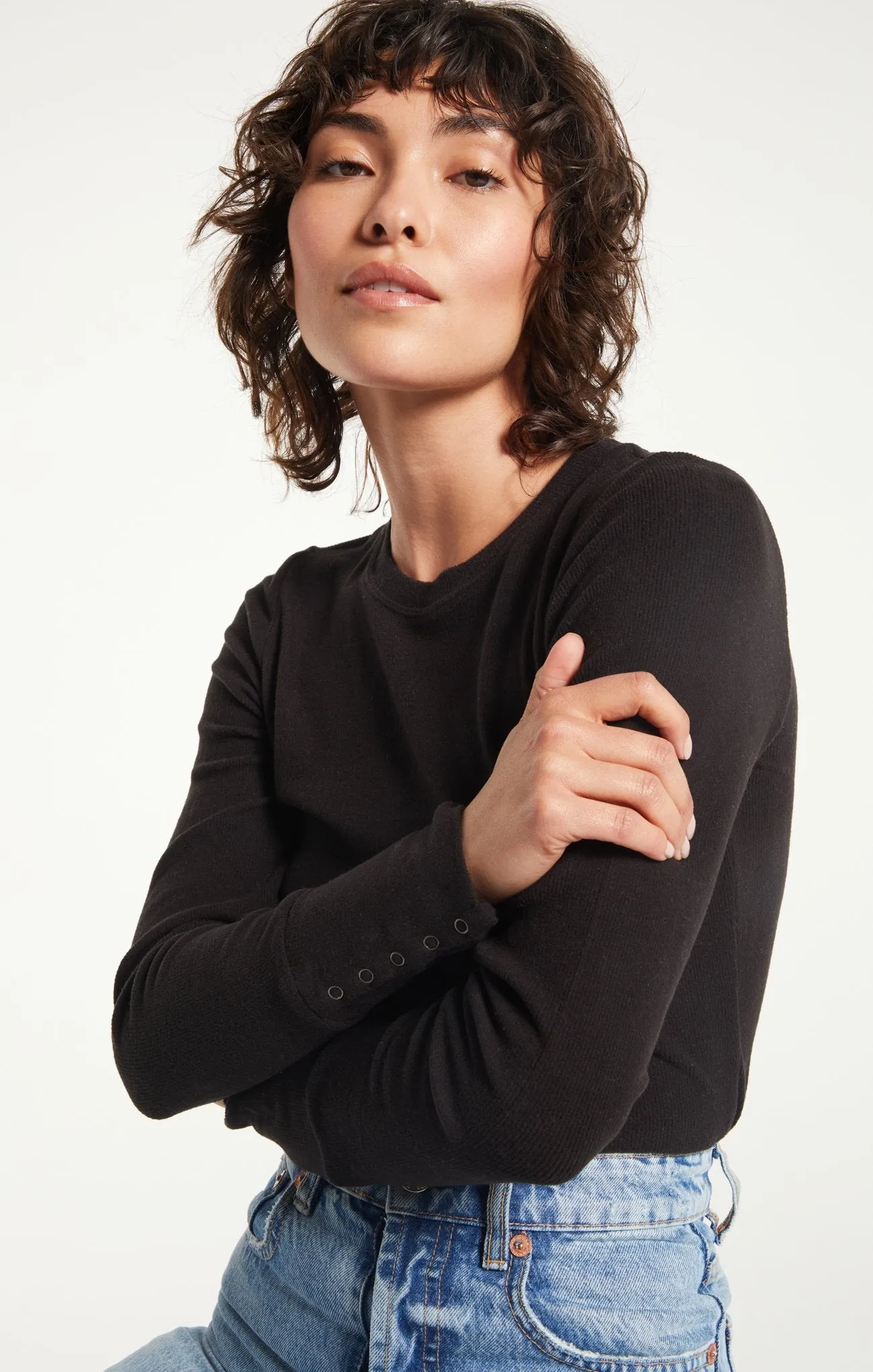 Alex Brushed Rib Top | Black, Deep Plum, and Light Oatmeal