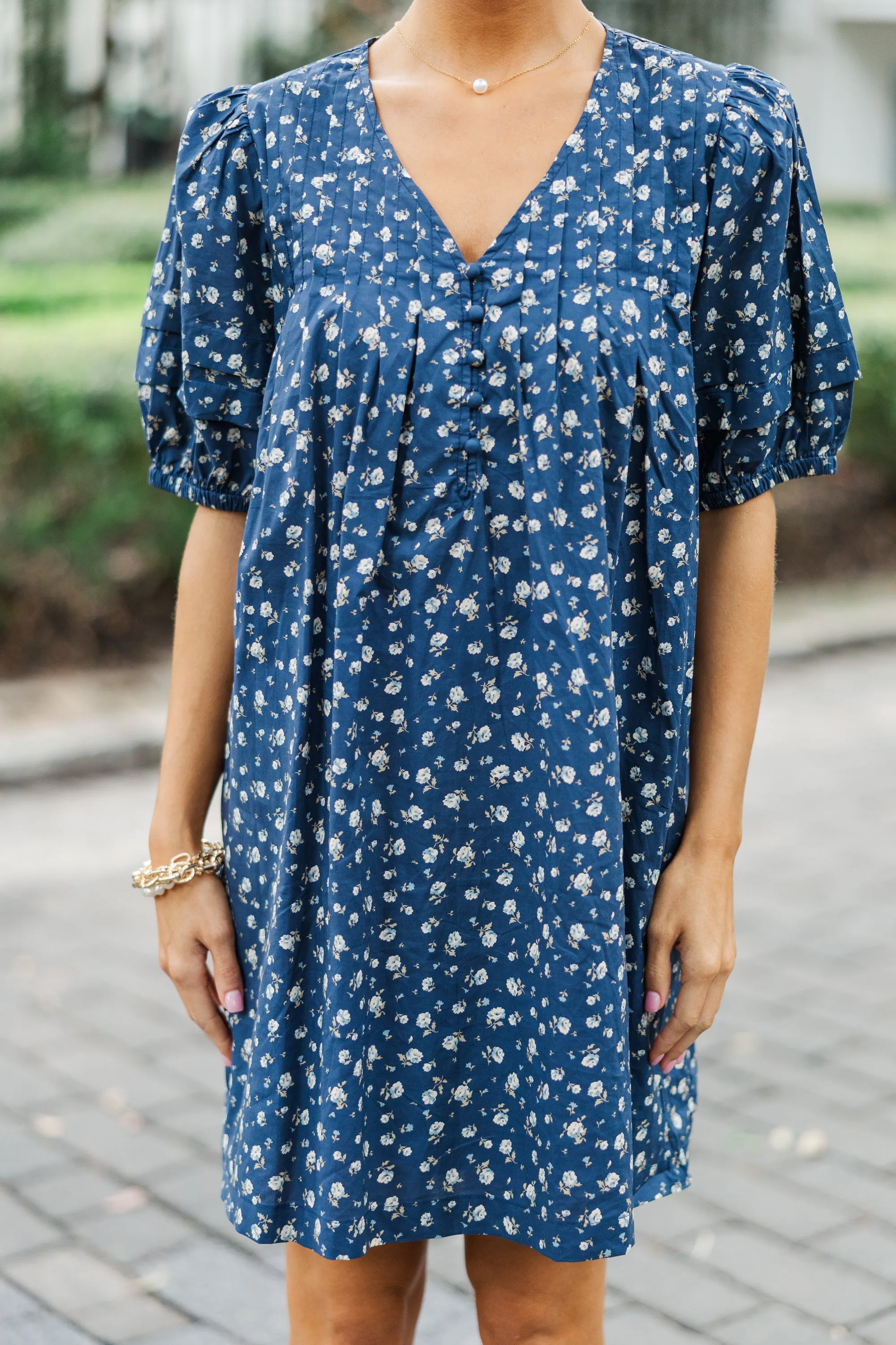 All On Your Own Navy Ditsy Floral Dress