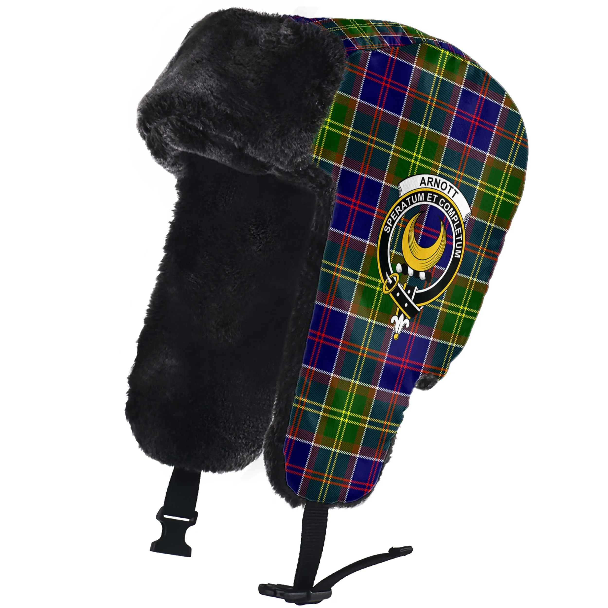 Arnott Tartan Winter Trapper Hat with Family Crest