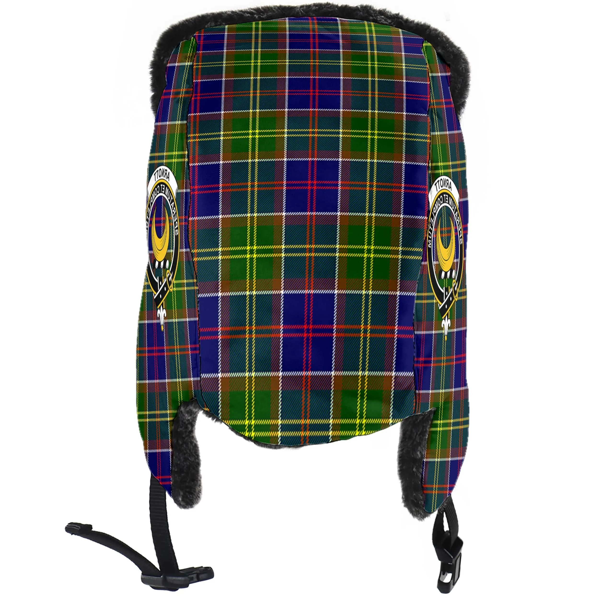 Arnott Tartan Winter Trapper Hat with Family Crest