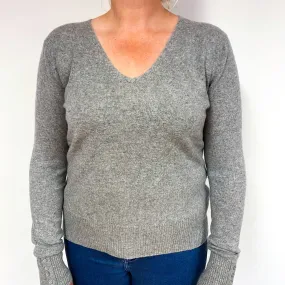 Ash Grey Button Cuff Cashmere V-Neck Jumper Large