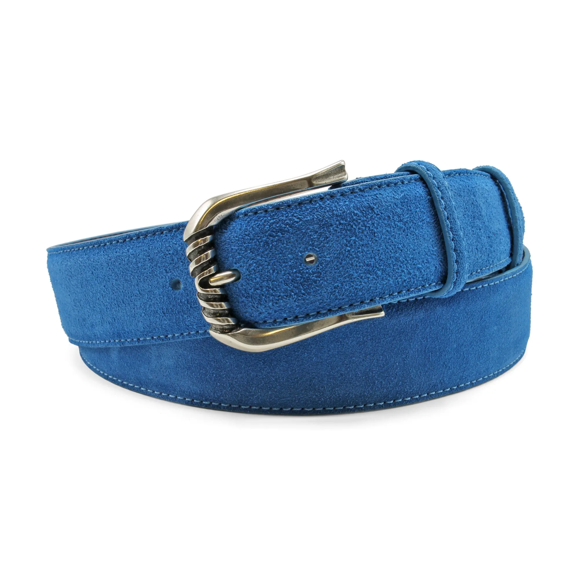 Azure Blue Suede Ridged Prong Belt