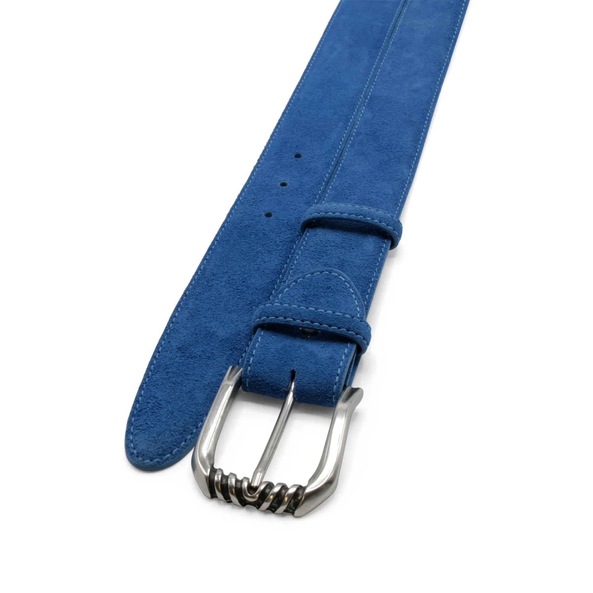 Azure Blue Suede Ridged Prong Belt