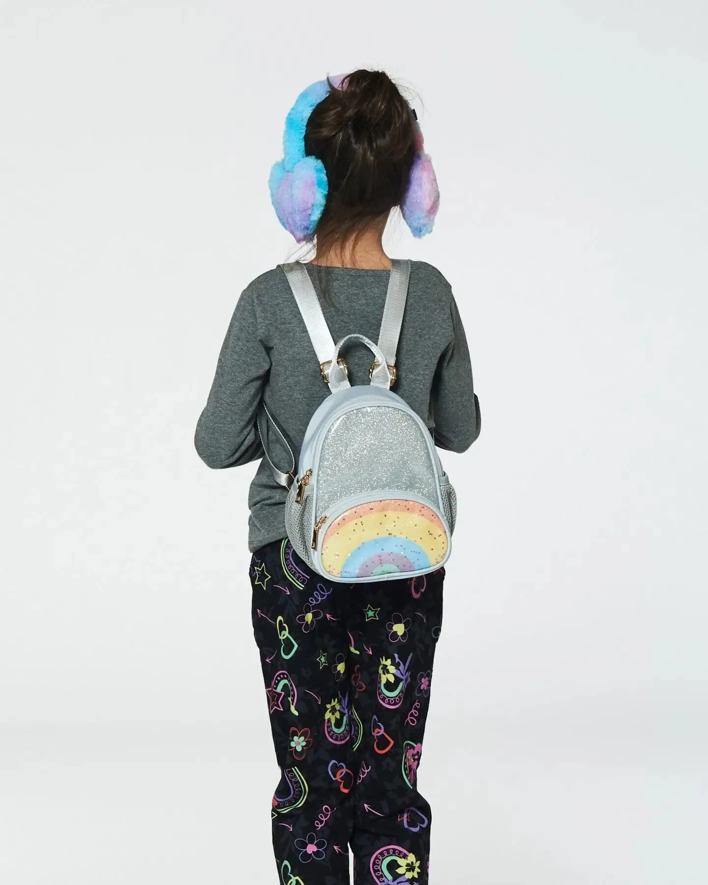 Back Pack With Rainbow Pocket Silver