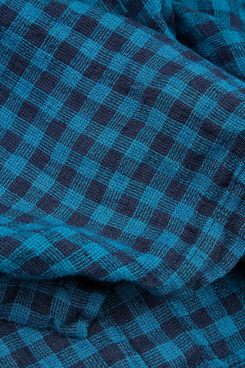 Back Pockets Blue Check Linen Trousers