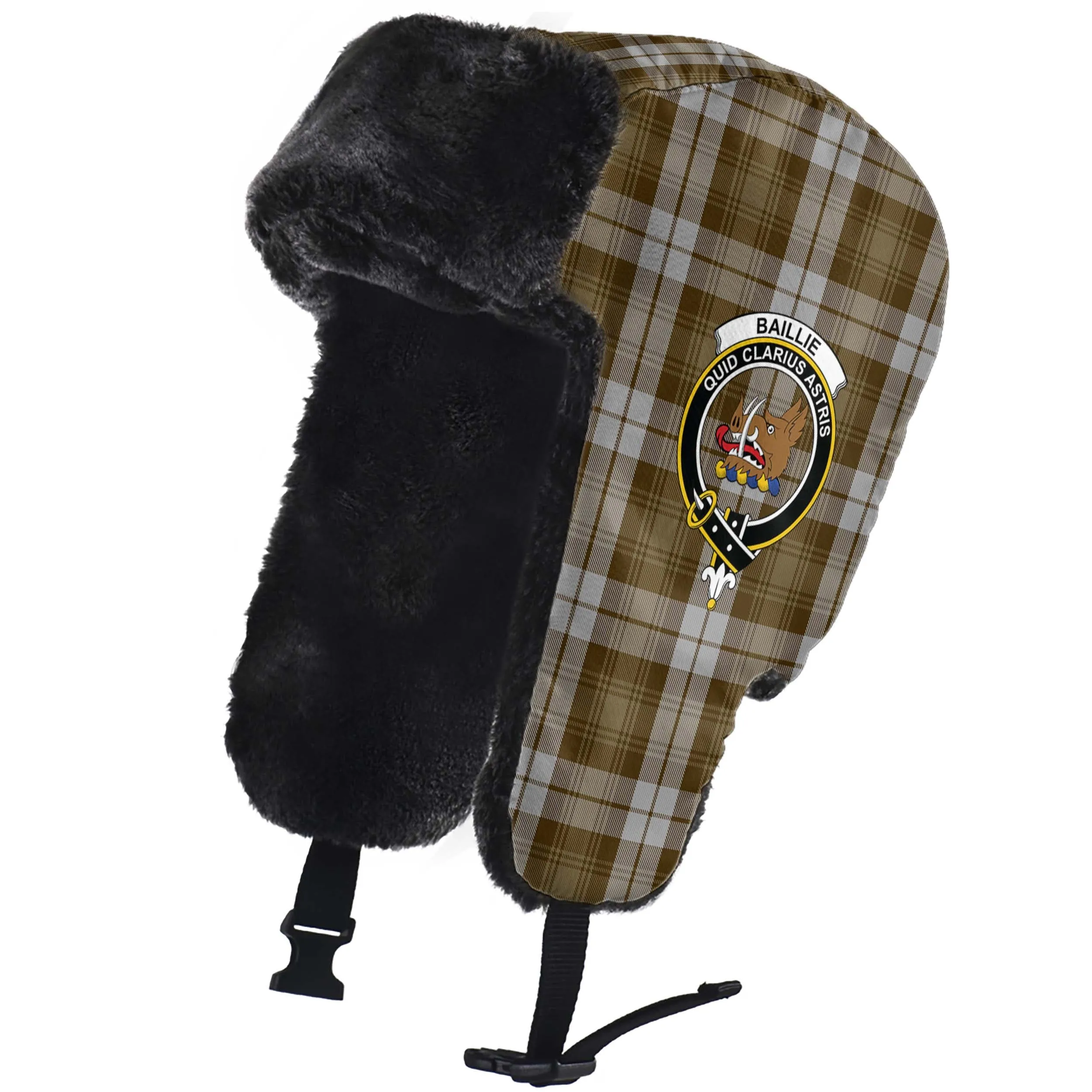 Baillie Dress Tartan Winter Trapper Hat with Family Crest