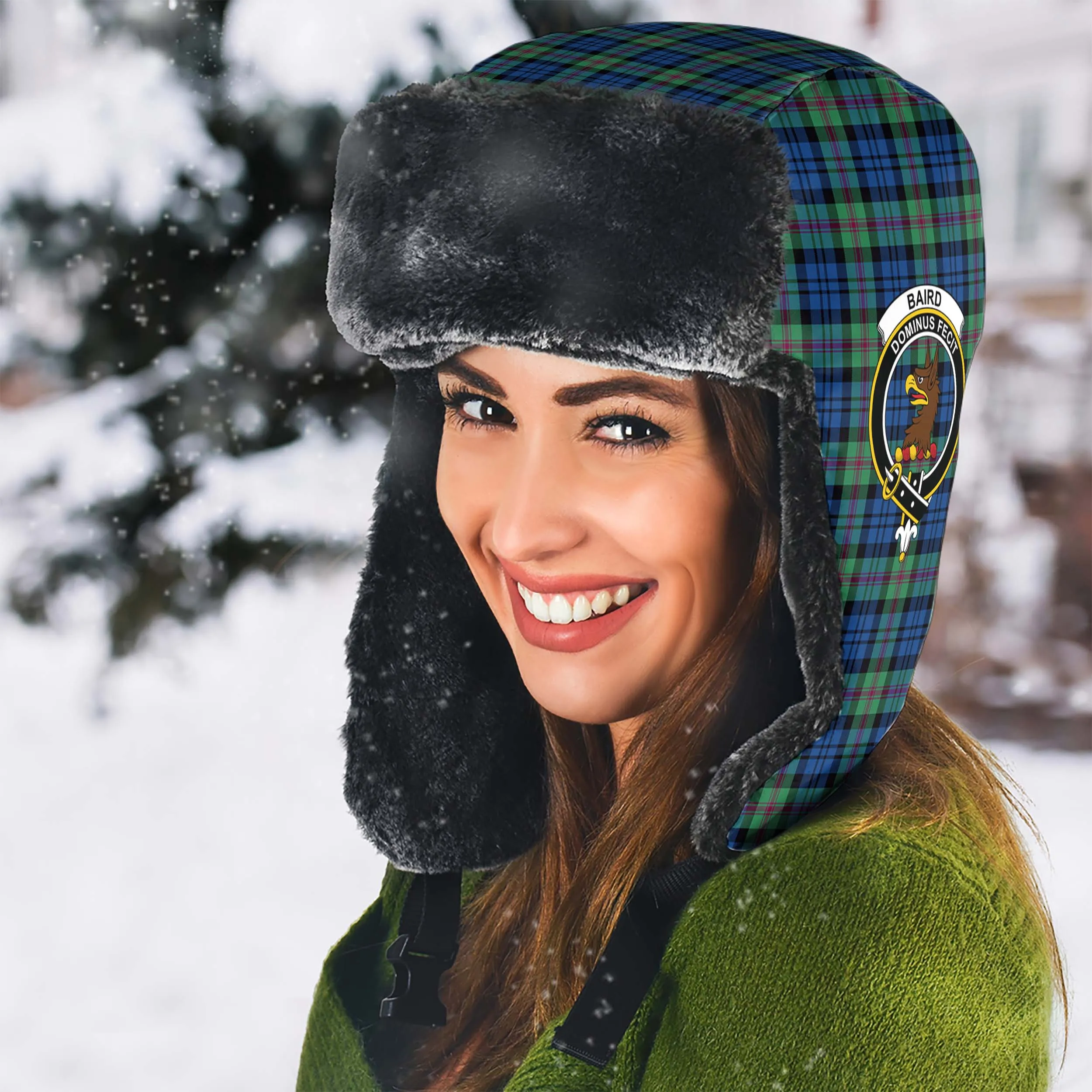 Baird Ancient Tartan Winter Trapper Hat with Family Crest