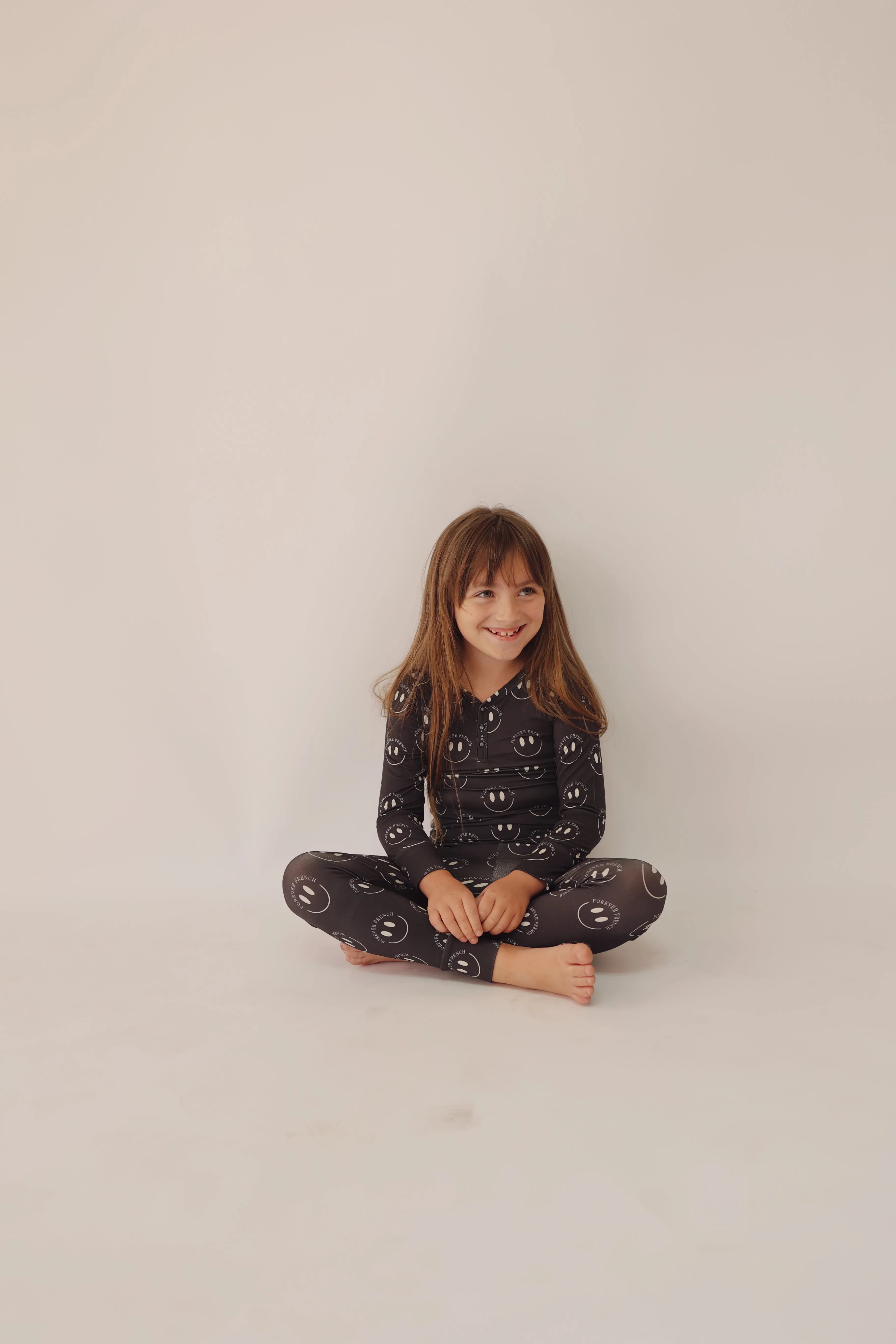 Bamboo Two Piece Pajamas | Charcoal & White ff Smile