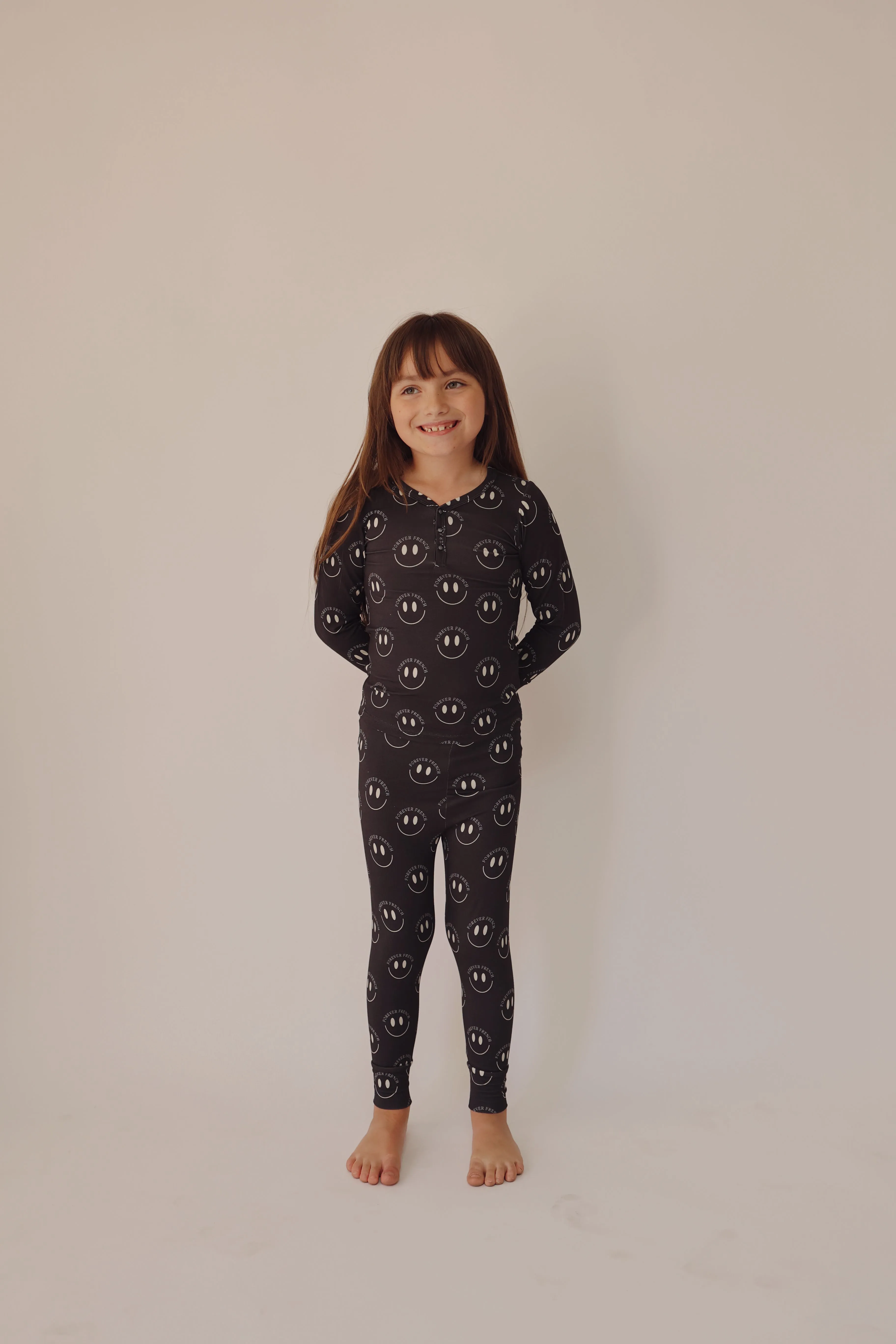 Bamboo Two Piece Pajamas | Charcoal & White ff Smile