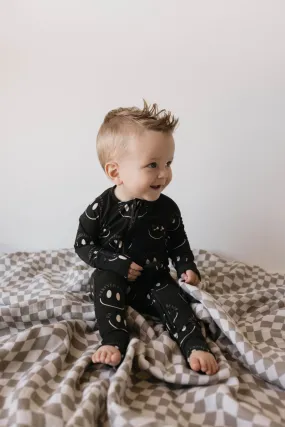 Bamboo Zip Pajamas | Charcoal & White ff Smile